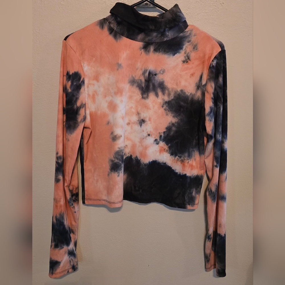 Rue 21, Tie-Dye Orange/Black, Long Sleeve Top with Low Turtle-neck, Size XL NWOT - Picture 2 of 5